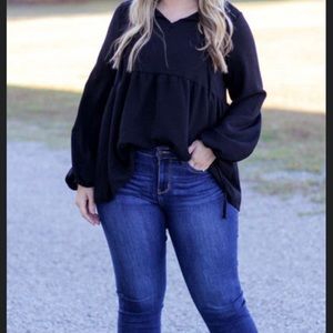 Cotton Blue Black Tie Top